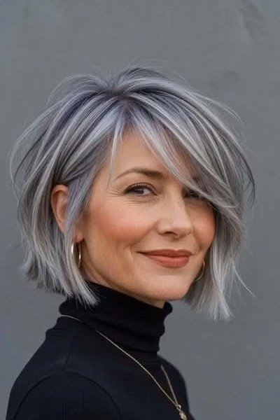 Sleek Silver-Grey Layered Bob