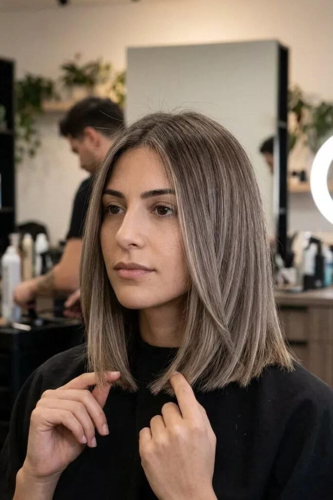 Sleek Straight Lob with Middle Part