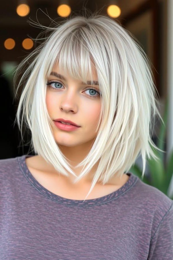 Sleek Textured Bob with Wispy Bangs
