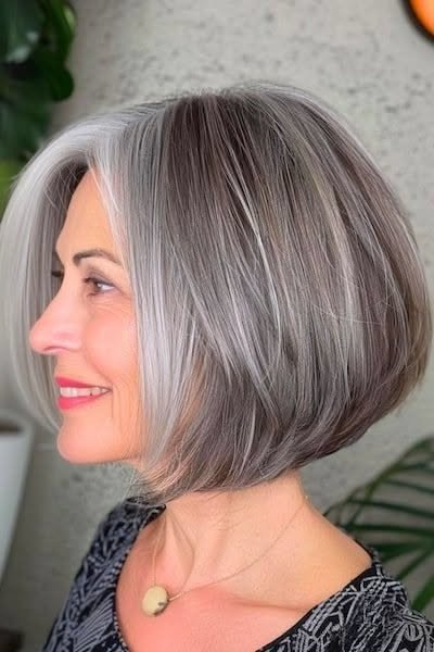 Smooth Asymmetrical Bob with Deep Side Part