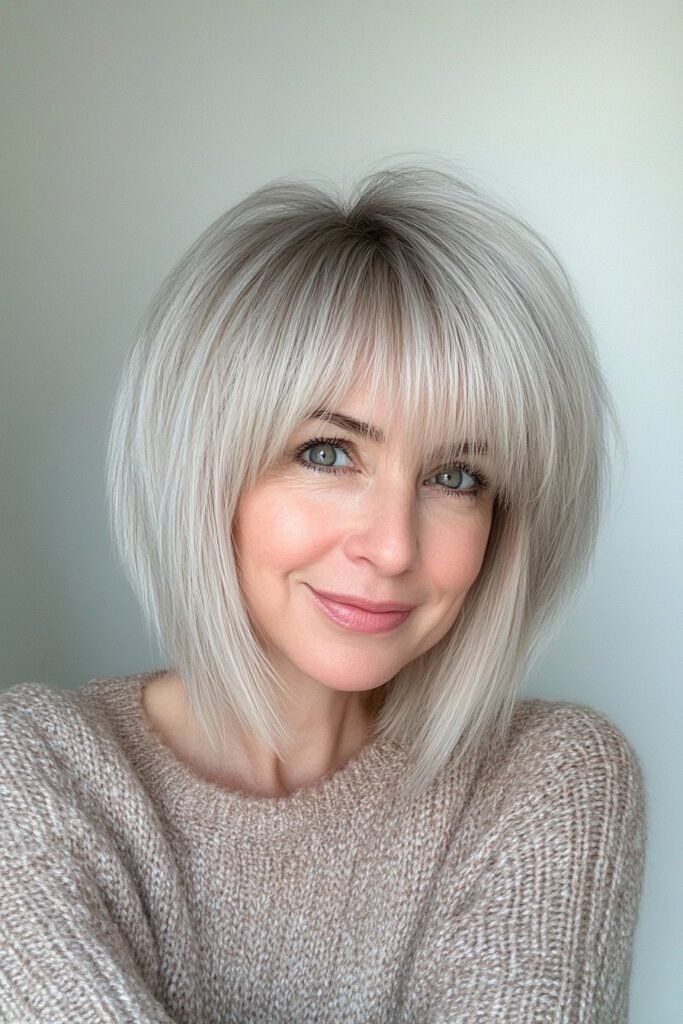 Smooth Blonde Lob with Soft Wispy Bangs