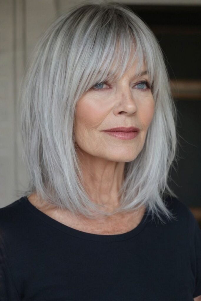 Smooth Layered Bob with Long Side-Swept Bangs