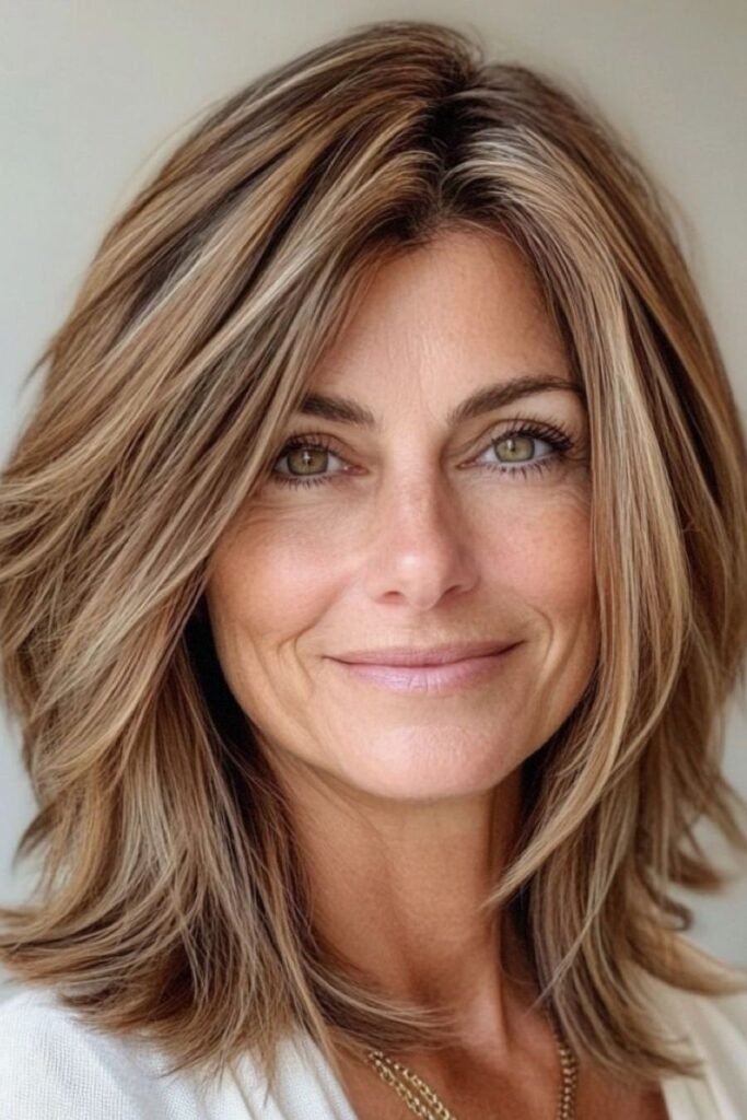 Smooth Layered Bob with Soft Warm Tones