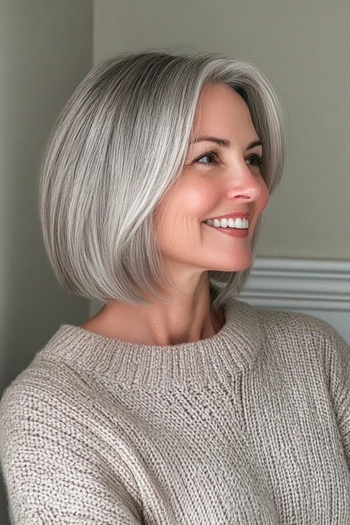 Smooth Polished Bob with Side-Swept Bangs