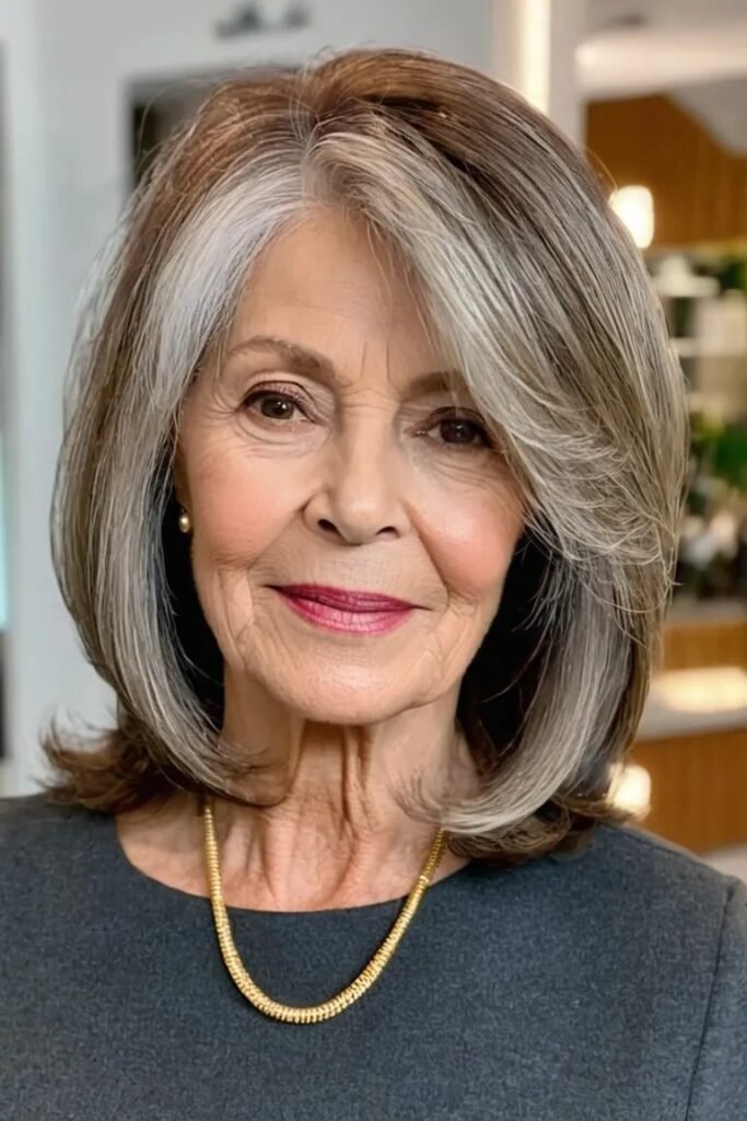 Smooth Rounded Bob with Side-Swept Bangs