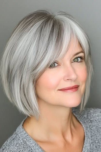 Smooth Silver Bob with Subtle Feathered Layers