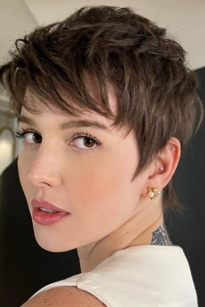 Soft Brown Layered Pixie Cut