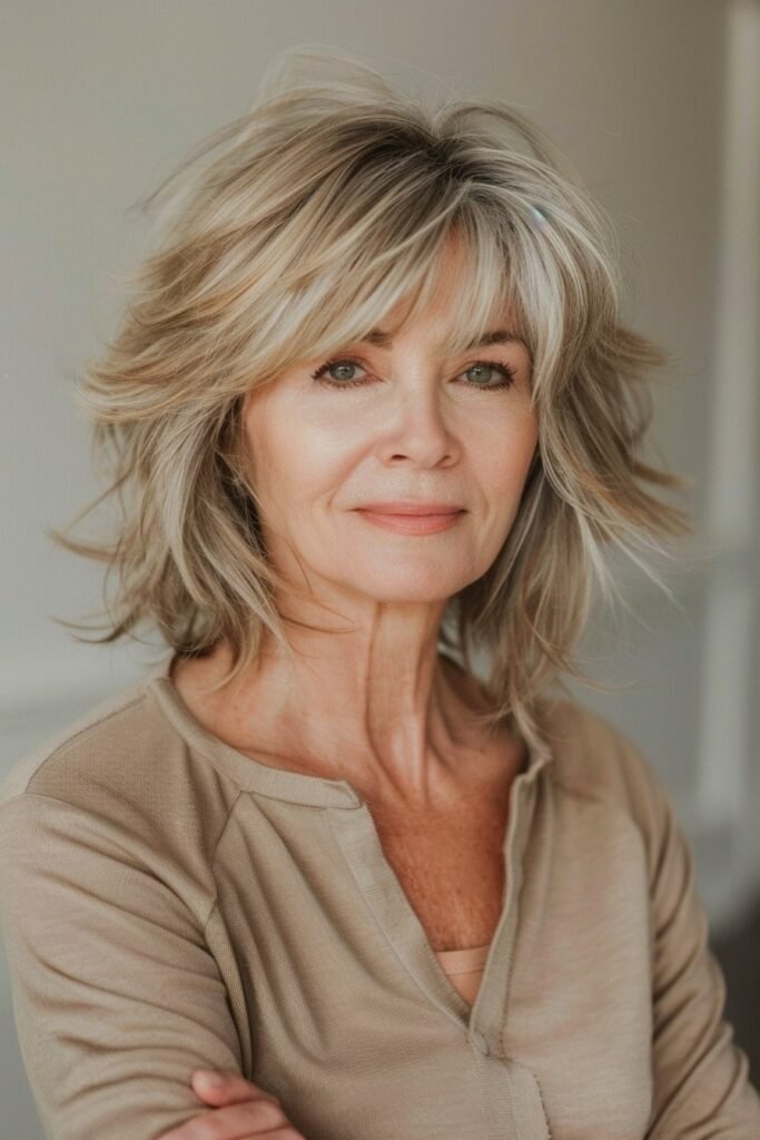 Soft Layered Ash Blonde Bob with Curtain Bangs