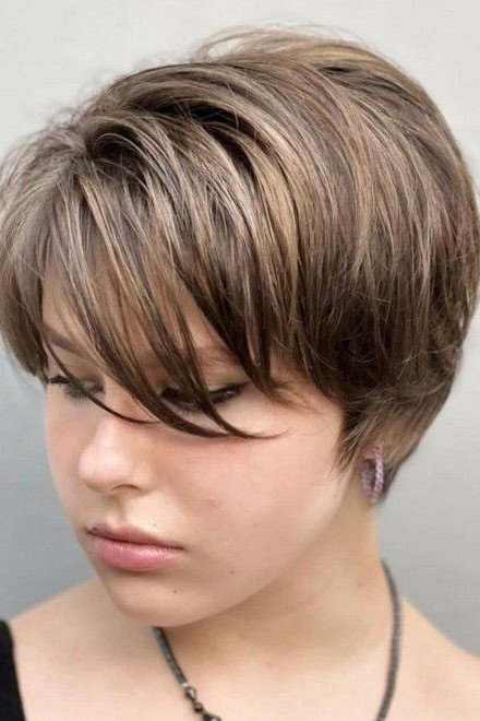 Soft Layered Bixie Cut with Side-Swept Bangs