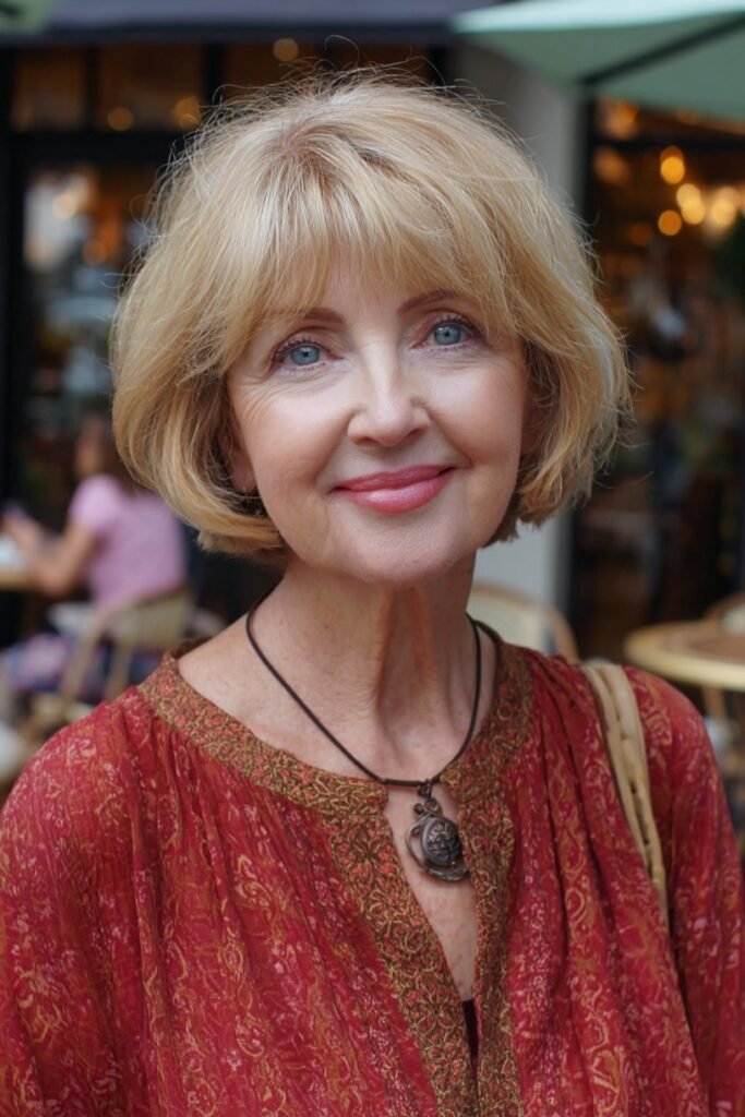 Soft Layered Blonde Bob with Wispy Bangs
