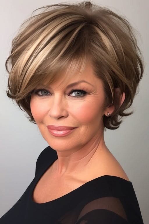 Soft Layered Bob with Caramel Highlights