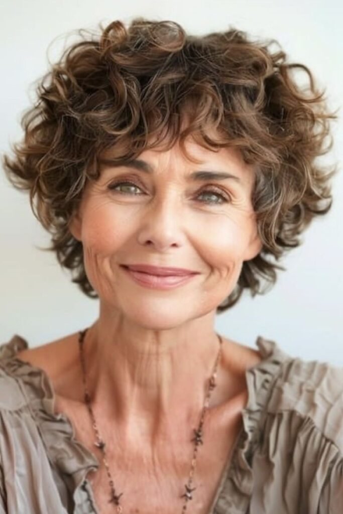 Soft Layered Curly Bob with Wispy Fringe