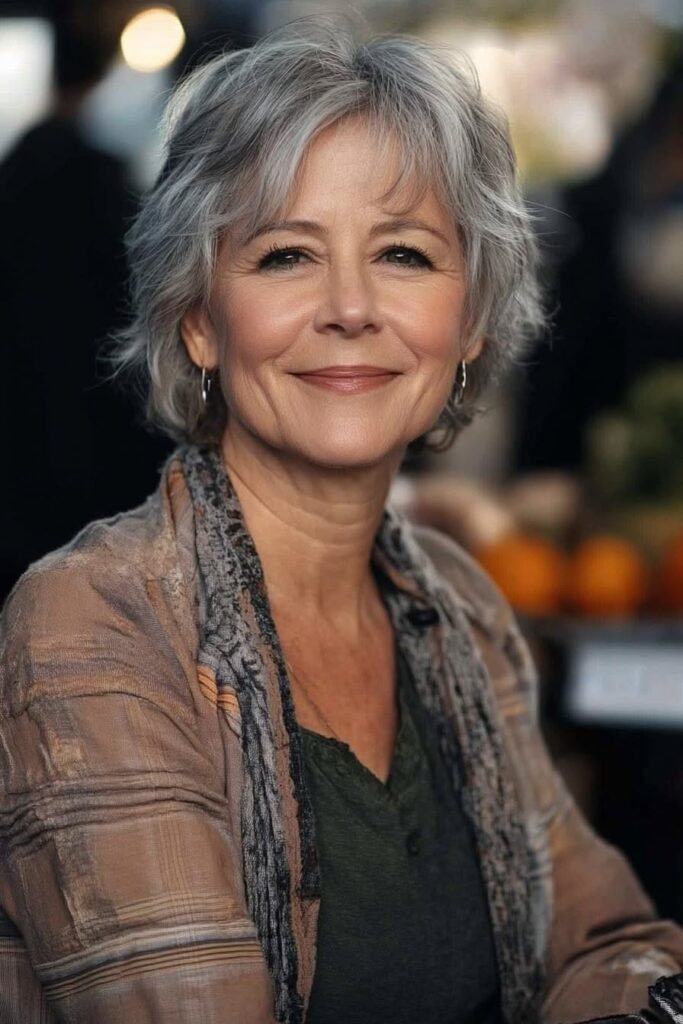 Soft Layered Grey Pixie-Bob with Wispy Bangs