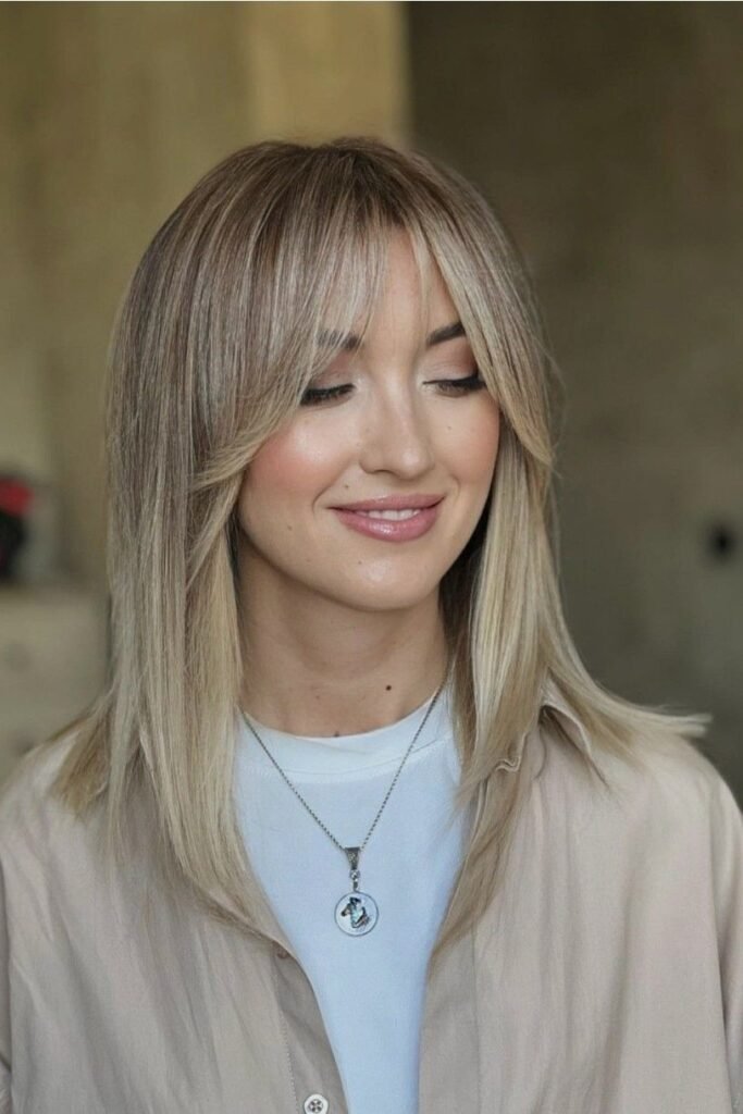 Soft Layered Lob with Wispy Curtain Bangs