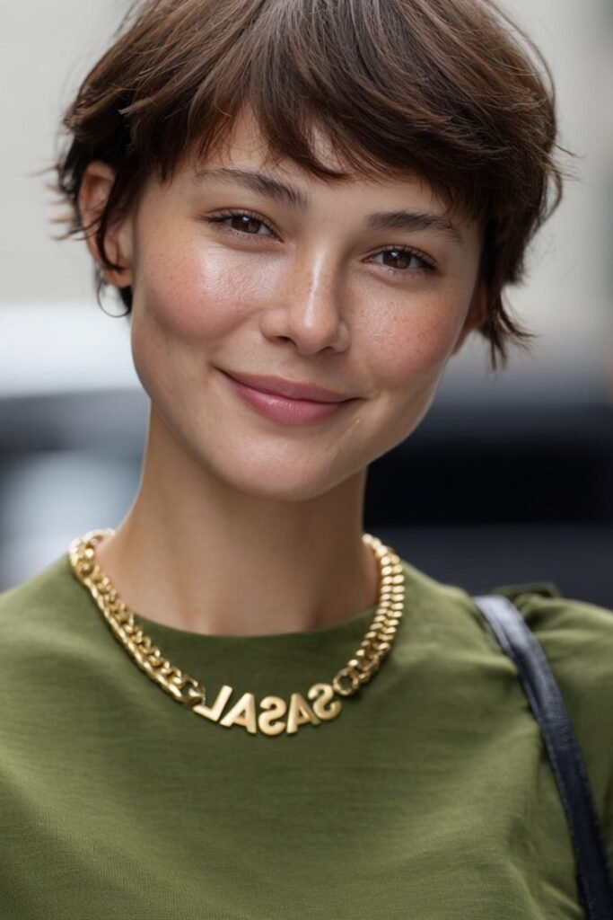 Soft Layered Pixie Cut with Side-Swept Fringe