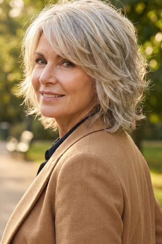 Soft Layered Silver Shag with Light Bangs