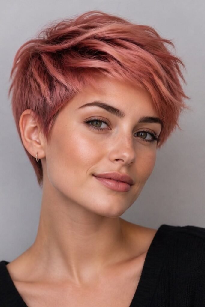 Soft Muted Pink Textured Pixie Cut