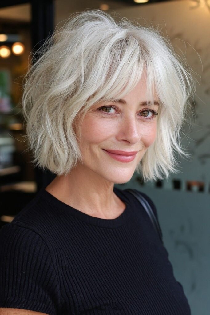 Soft Platinum Wavy Bob