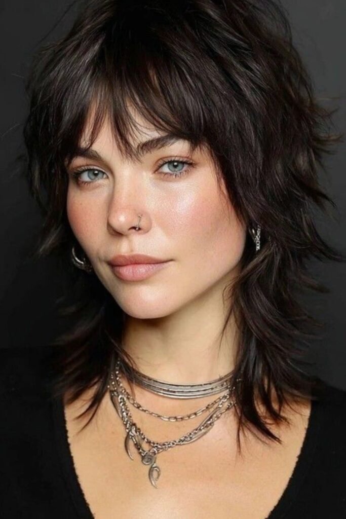 Soft Shaggy Mullet with Piece-y Bangs