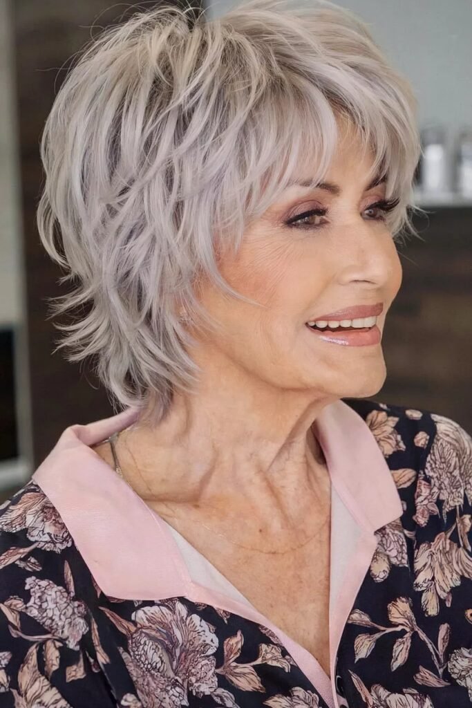 Soft Silver Layered Shag Bob