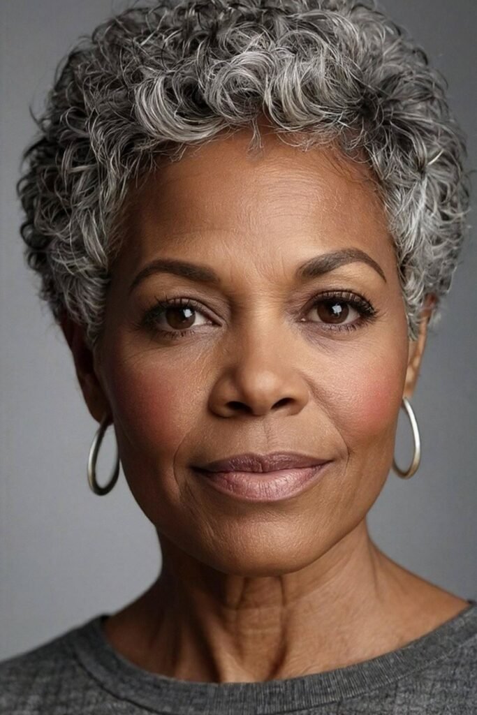 Soft Silver Pixie with Voluminous Curls