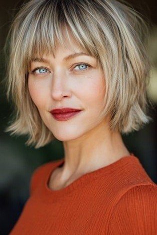 Soft Textured Bob with Blunt Bangs