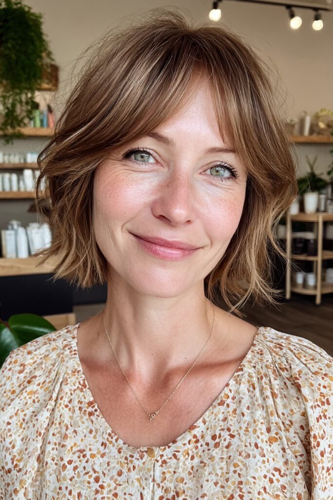Soft Tousled Bob with Soft Curtain Bangs