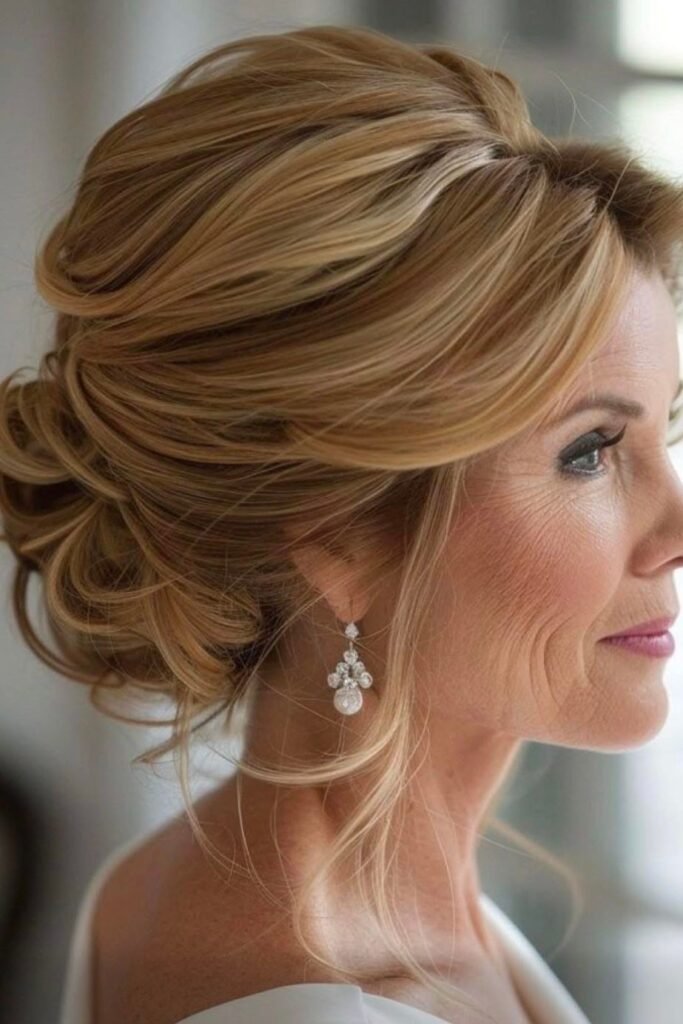 Soft Tousled Low Bun with Face-Framing Tendrils