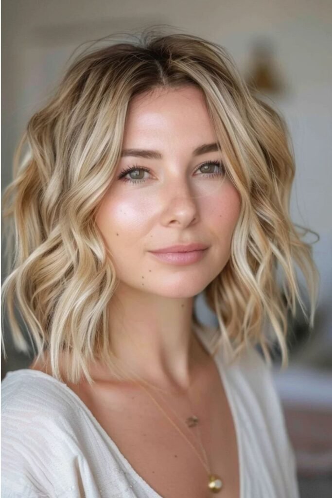 Soft Wavy Blonde Lived-In Bob