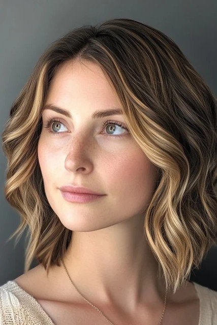 Soft Wavy Bob with Chunky Money Piece Highlights