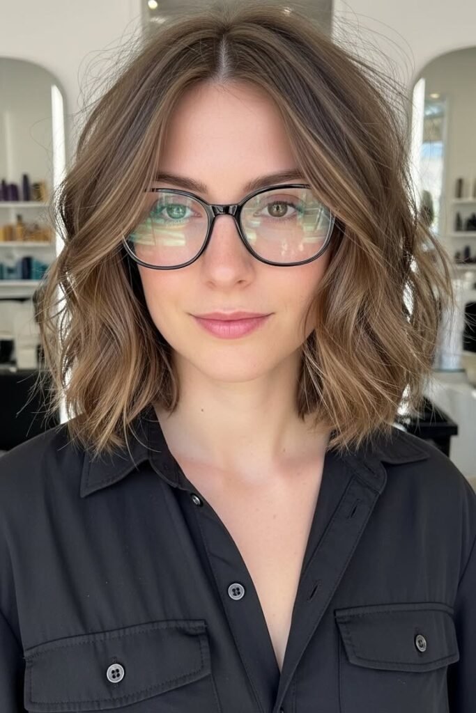 Soft Wavy lob with Face-Framing Layers