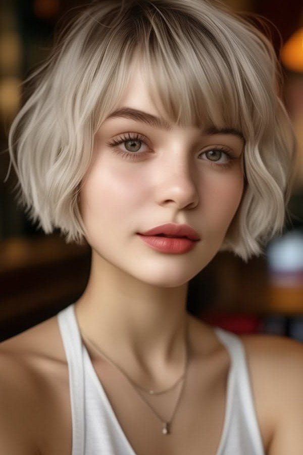 Soft Wavy Bob with Layered Bangs