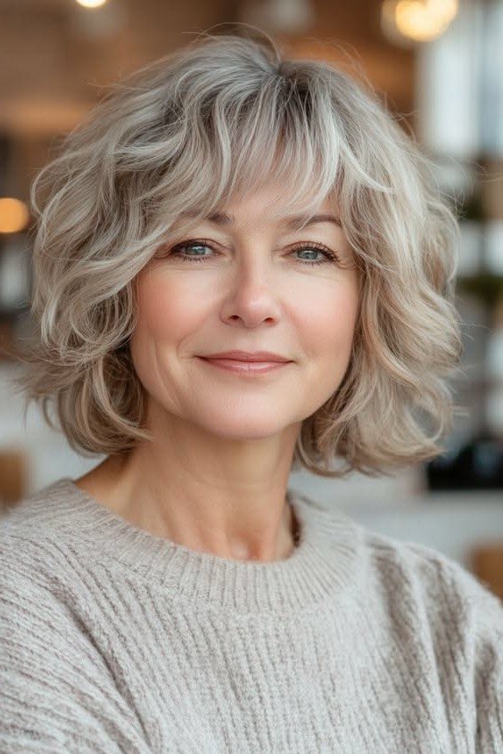 Soft Wavy Bob with Layered Bangs