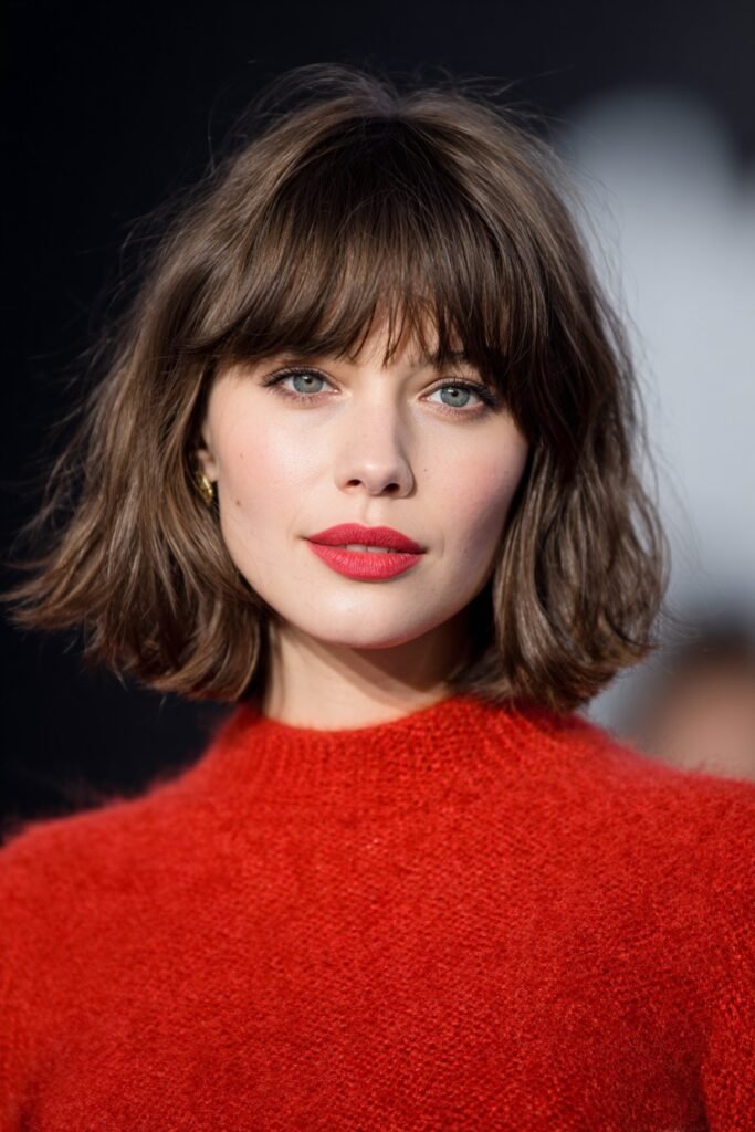 Soft Wavy Bob with Rounded Bangs