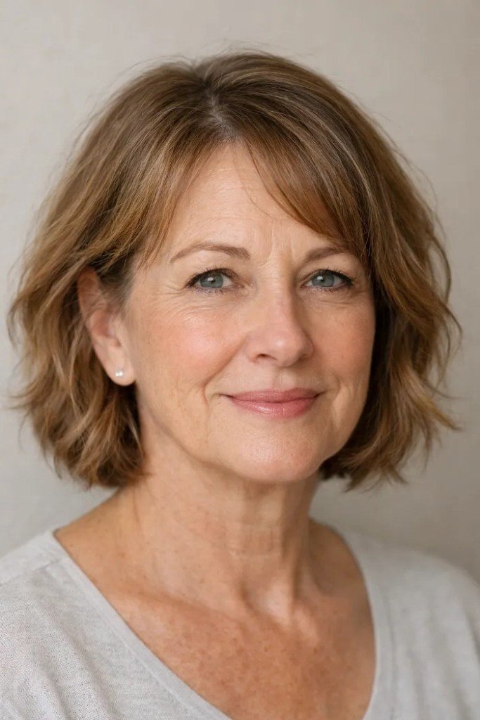 Soft Wavy Bob with Side-Swept Bangs