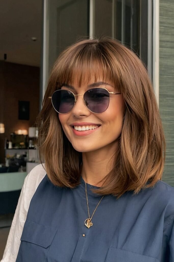Soft Wavy Lob with Classic Curtain Bangs