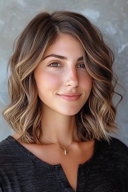 Soft Wavy Lob with Subtle Caramel Highlights