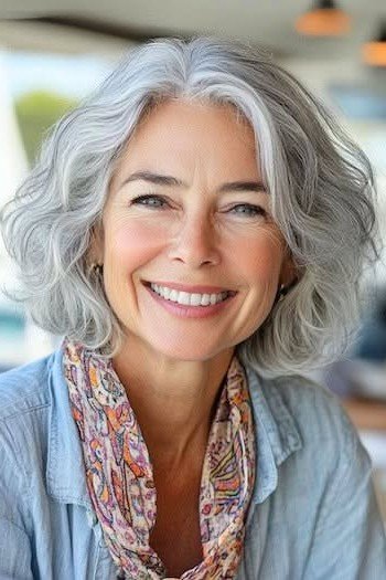 Soft Wavy Textured Bob with Center Part
