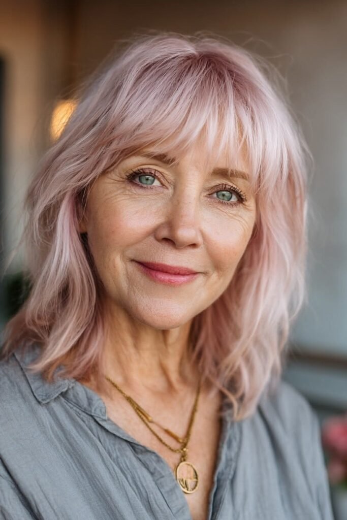 Softly Layered Pastel Pink Textured Bob