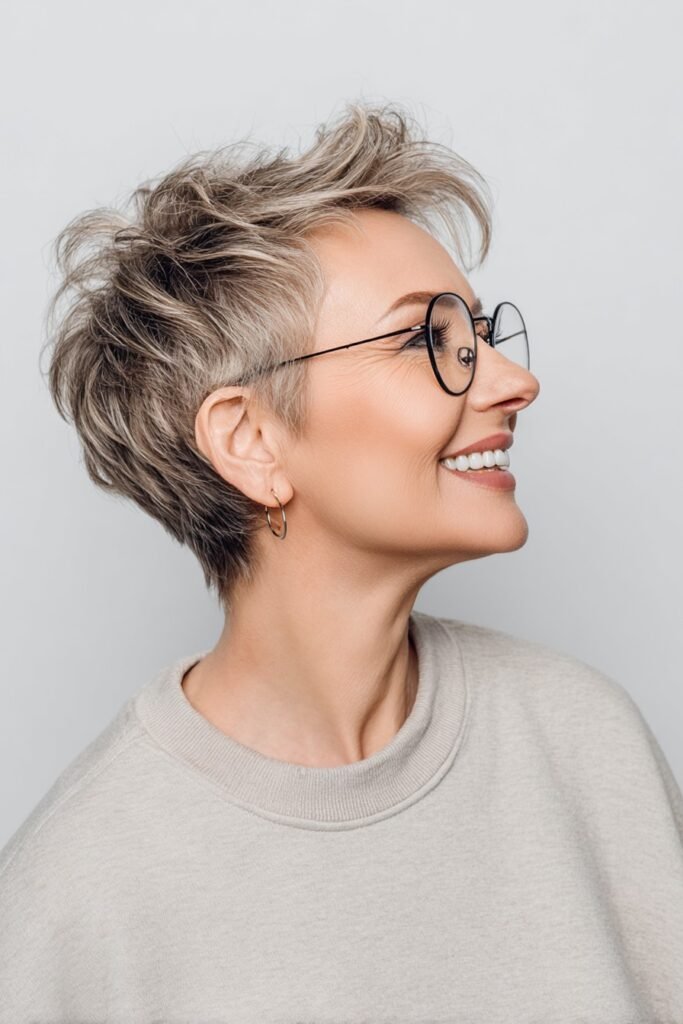 Spiky Textured Pixie Undercut with Round Black Frames