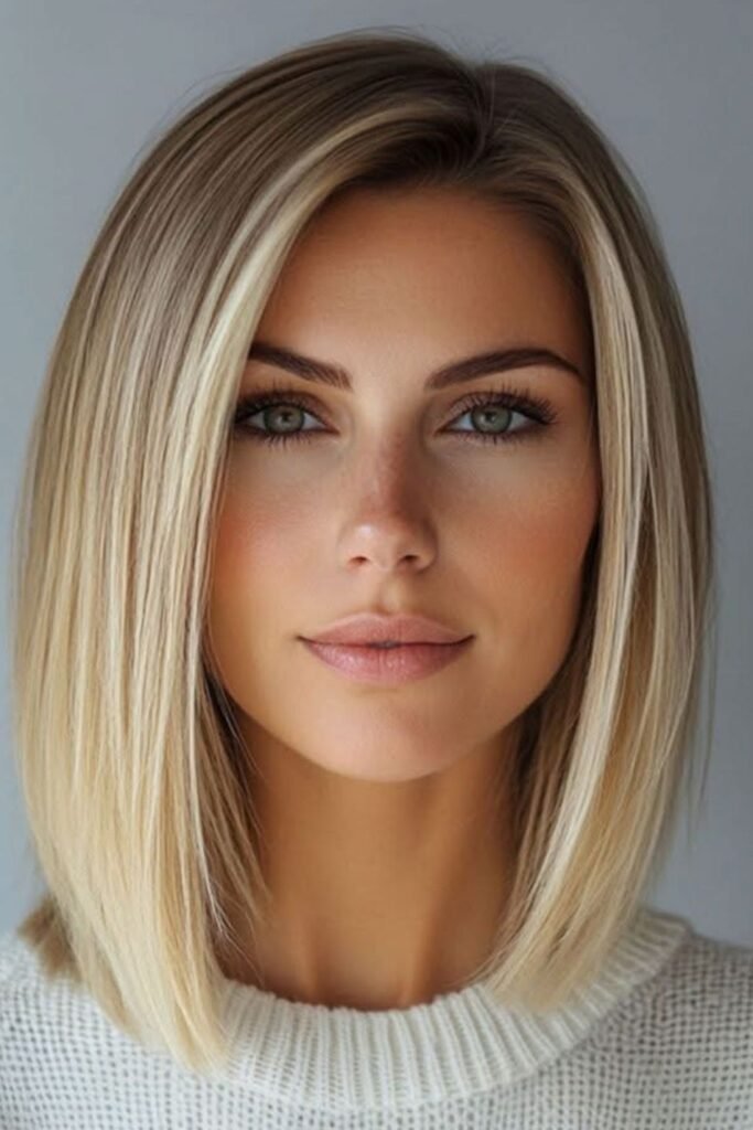 Straight Lob with Subtle Face-Framing Layers