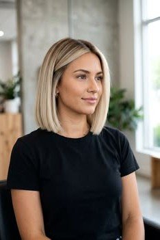 Straight Shoulder-Length lob with Side Part