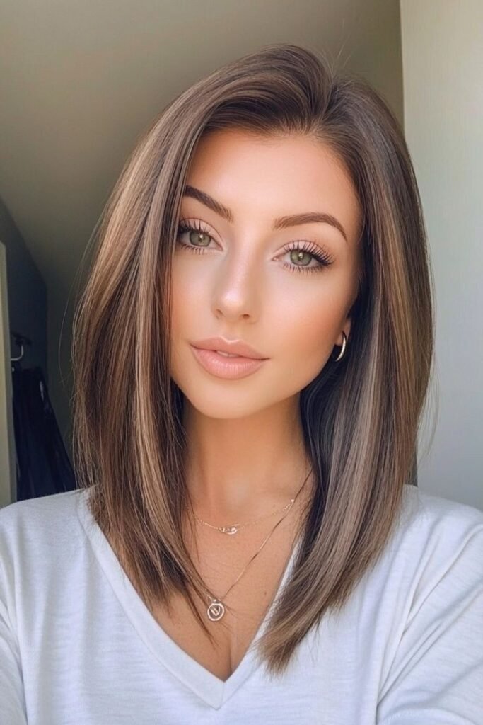 Straight Shoulder-Length Lob with Subtle Highlights