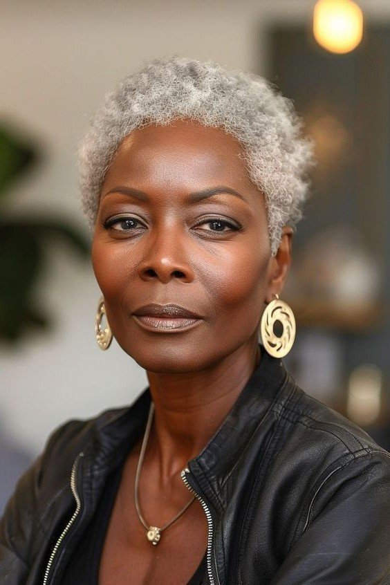 Tapered Silver Afro Pixie