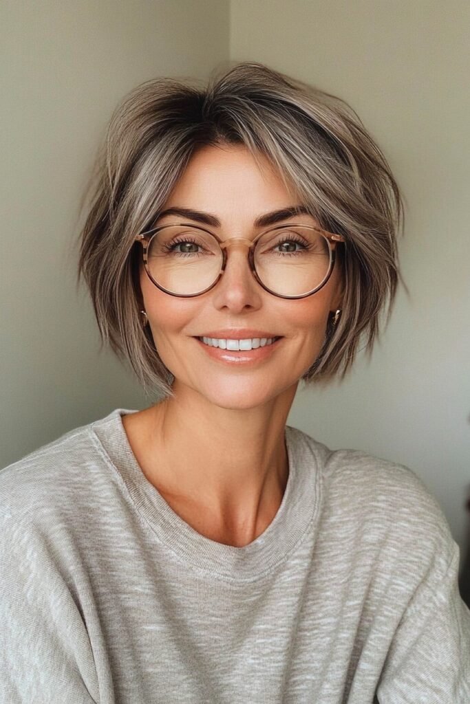 Textured Ash Blonde Bob with Glasses