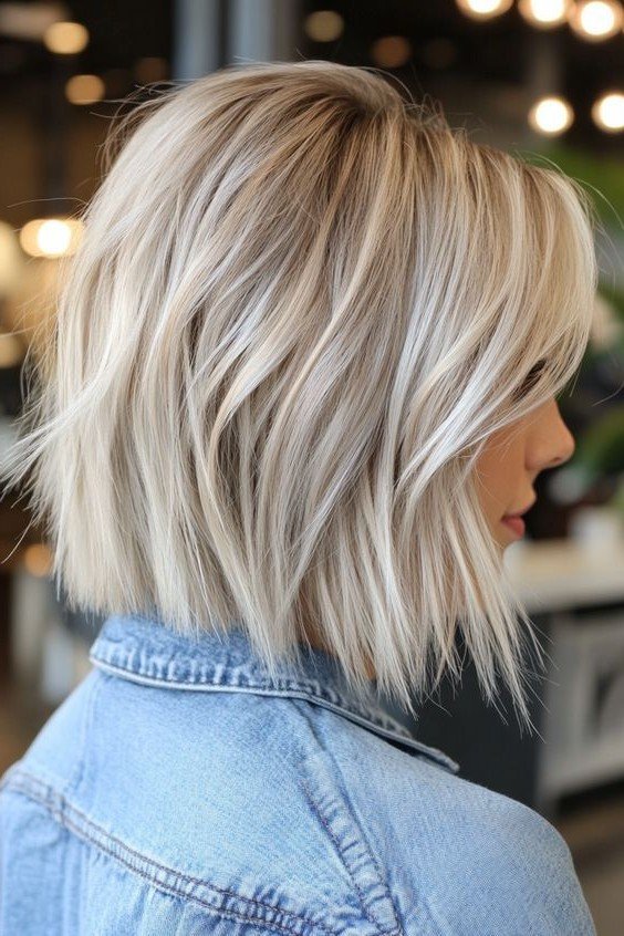 Textured Ash Blonde Bob with Soft Waves