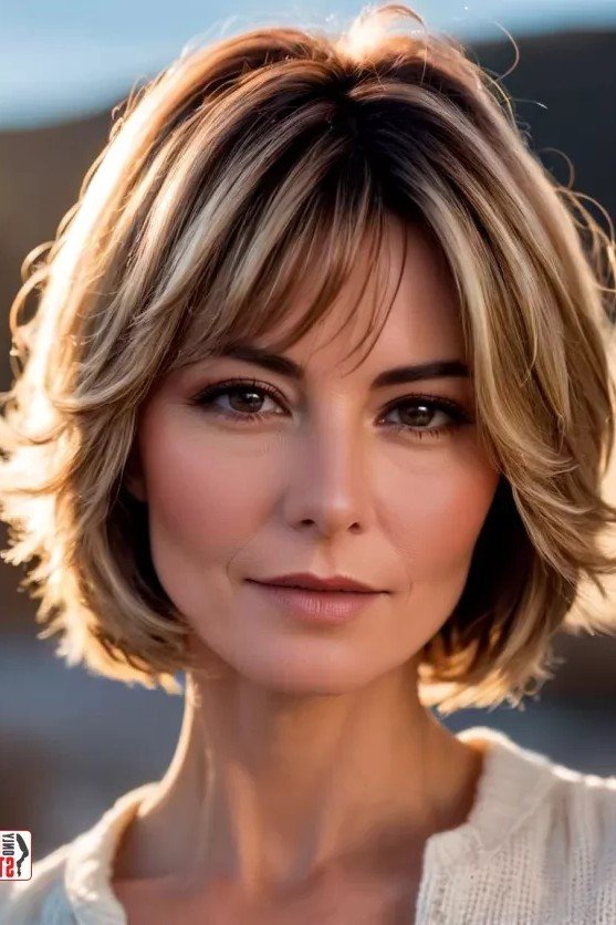 Textured Beachy Bob with Subtle Blonde Highlights