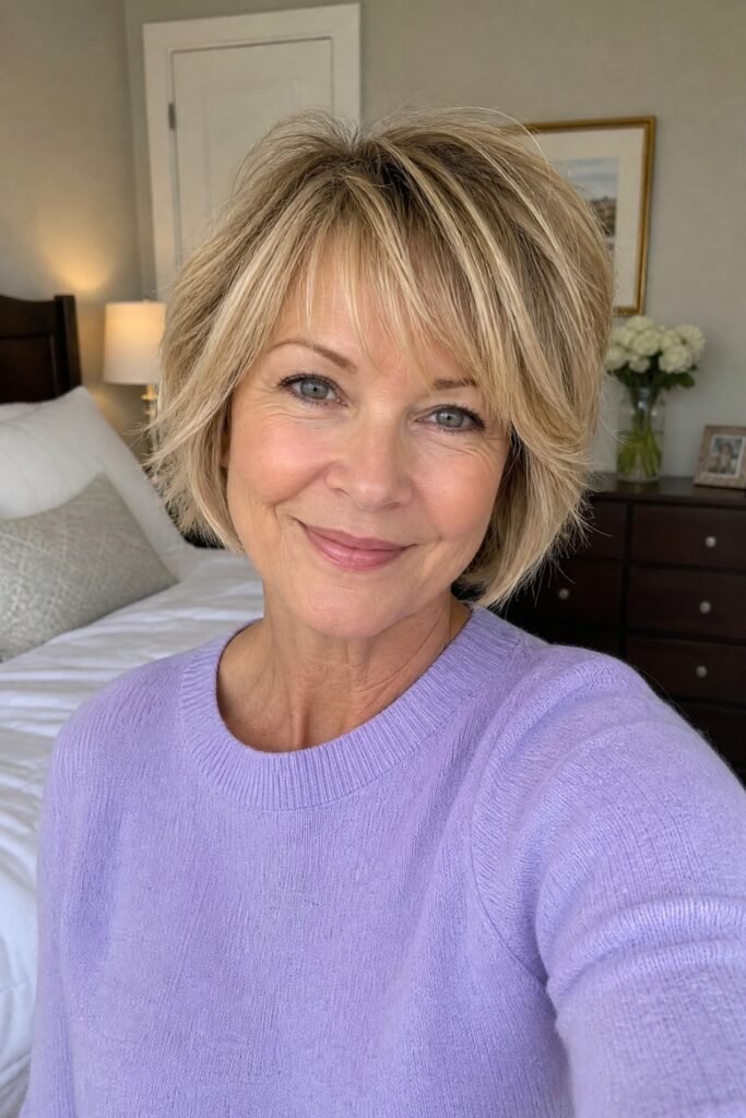 Textured Blonde Bob with Layered Bangs