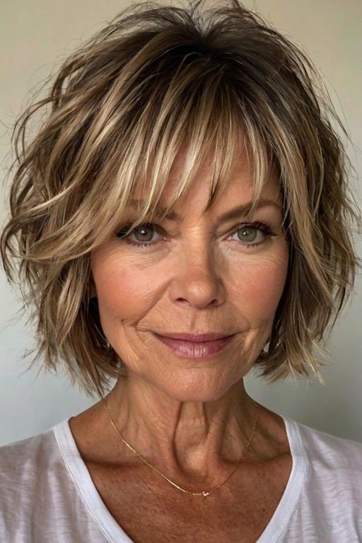 Textured Blonde Bob with Wispy Bangs
