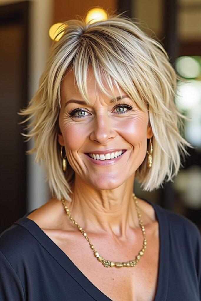 Textured Blonde Bob with Wispy Curtain Bangs
